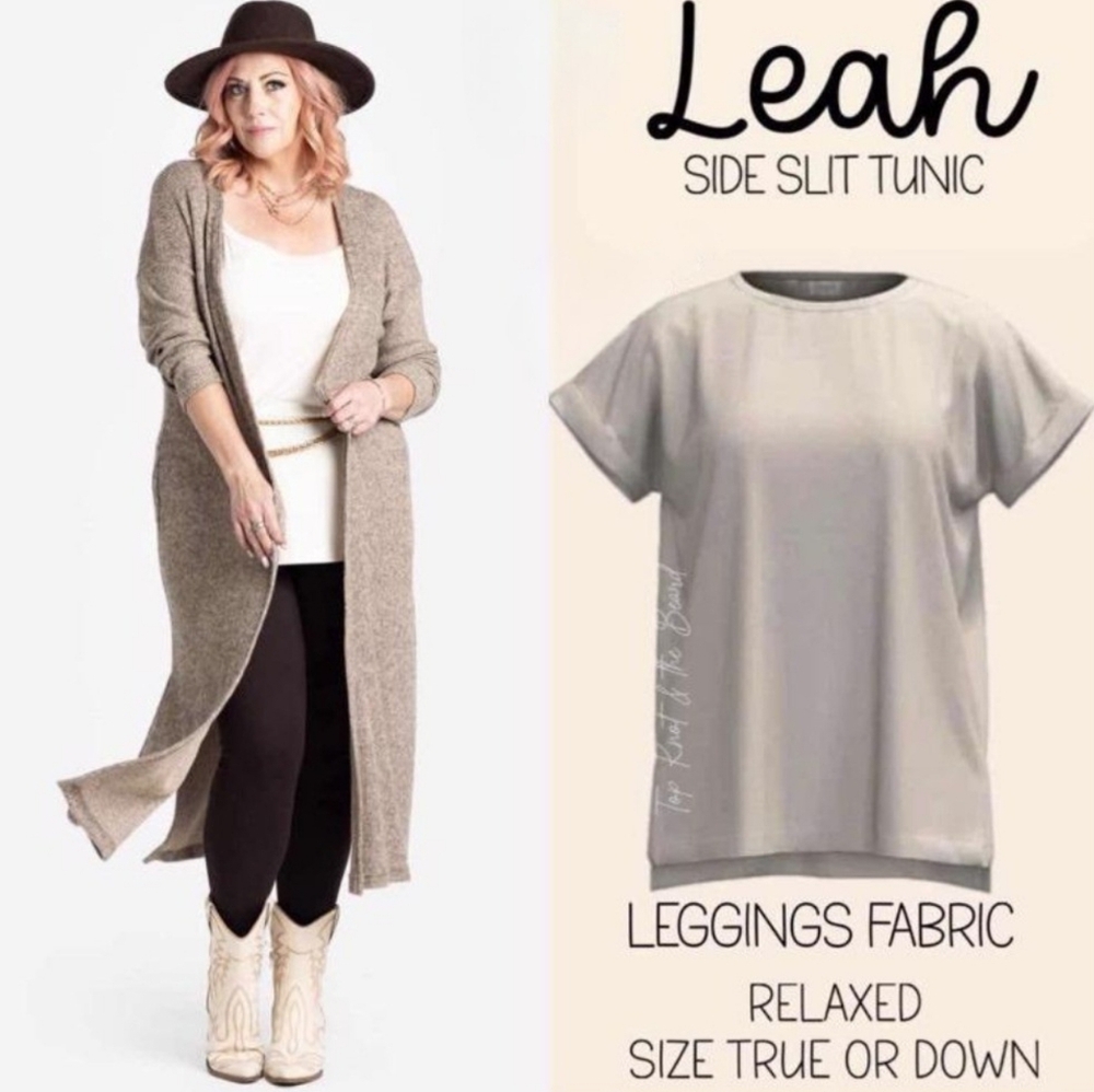 NWT Lularoe 3X Leah Side Slit Drop Shoulder Cuff Tunic Gray CE-1972